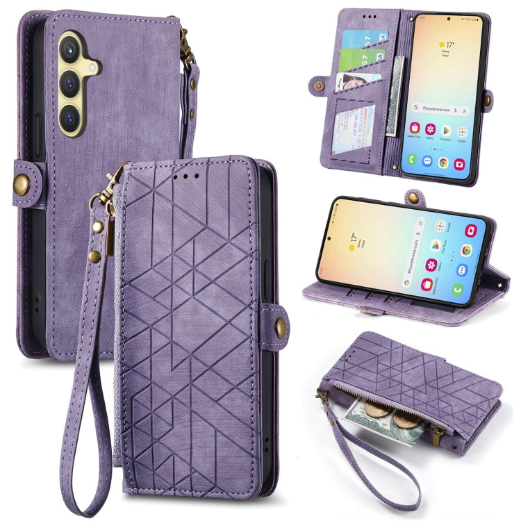 Geometric Zipper Wallet Side Buckle Leather Phone Case