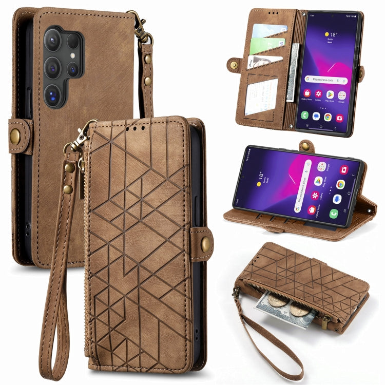 Geometric Zipper Wallet Side Buckle Leather Phone Case