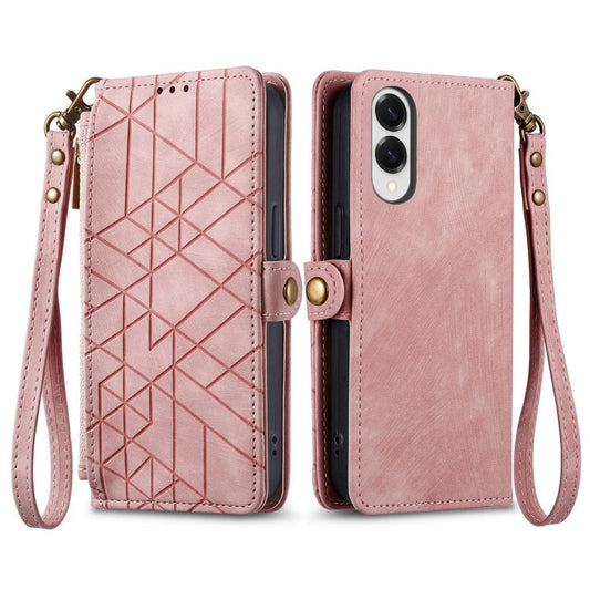 Geometric Zipper Wallet Side Buckle Leather Phone Case