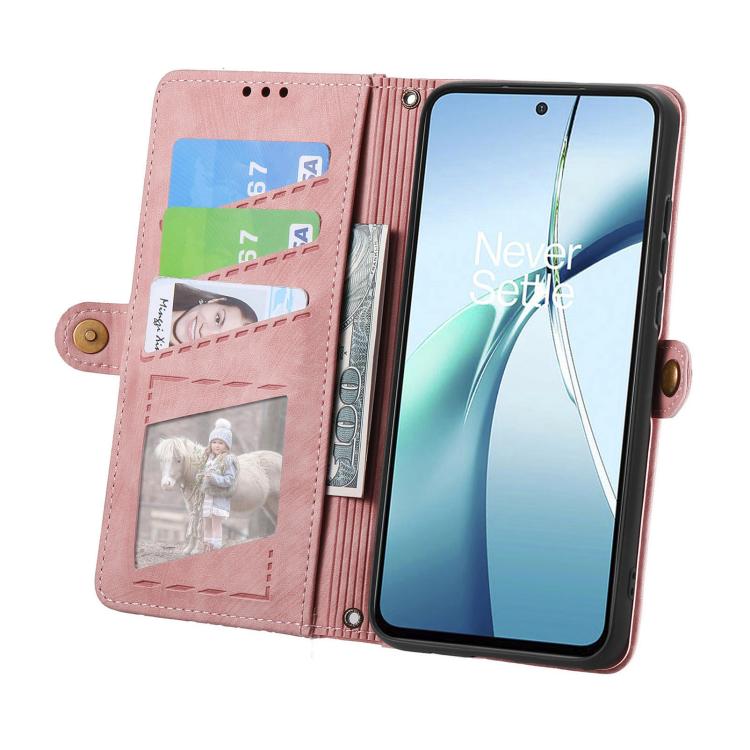 Geometric Zipper Wallet Side Buckle Leather Phone Case
