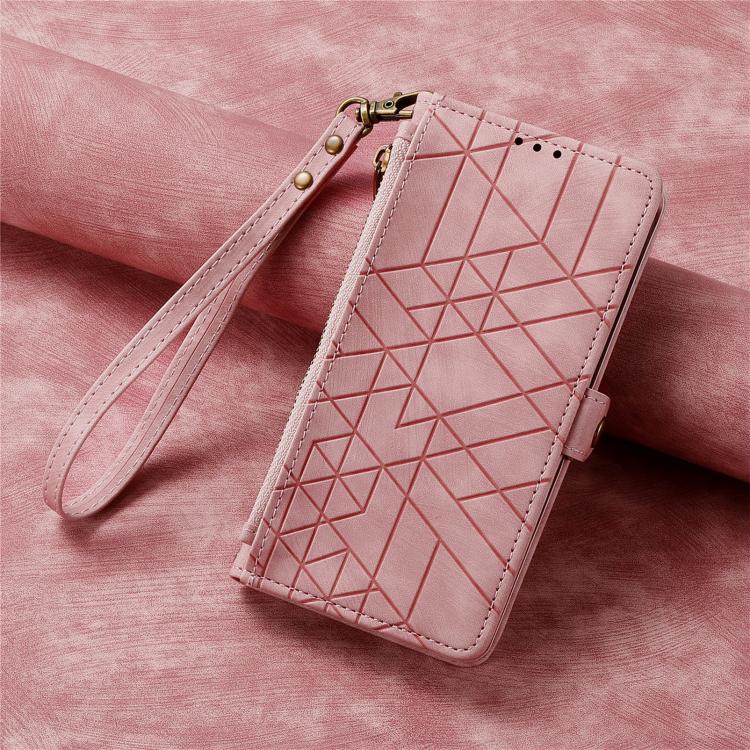 Geometric Zipper Wallet Side Buckle Leather Phone Case