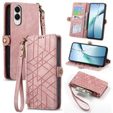 Geometric Zipper Wallet Side Buckle Leather Phone Case