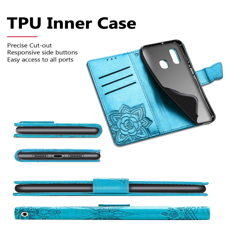 Butterfly Love Flowers Embossing Horizontal Flip Leather Case For Samsung A20 E with Holder & Card Slots & Wallet & Lanyard