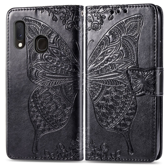 Butterfly Love Flowers Embossing Horizontal Flip Leather Case For Samsung A20 E with Holder & Card Slots & Wallet & Lanyard