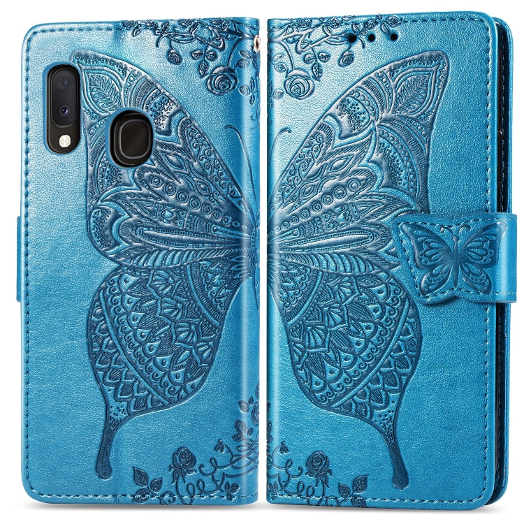 Butterfly Love Flowers Embossing Horizontal Flip Leather Case For Samsung A20 E with Holder & Card Slots & Wallet & Lanyard
