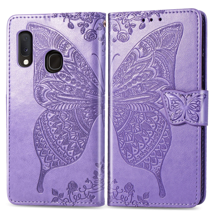 Butterfly Love Flowers Embossing Horizontal Flip Leather Case For Samsung A20 E with Holder & Card Slots & Wallet & Lanyard