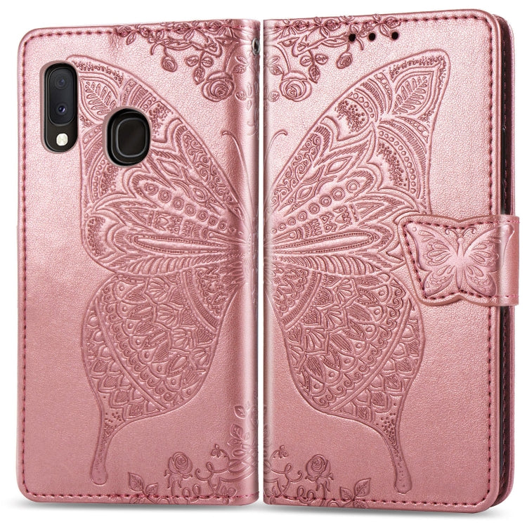 Butterfly Love Flowers Embossing Horizontal Flip Leather Case For Samsung A20 E with Holder & Card Slots & Wallet & Lanyard