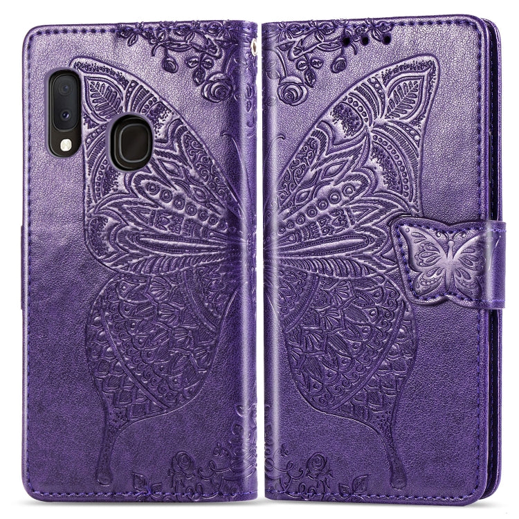 Butterfly Love Flowers Embossing Horizontal Flip Leather Case For Samsung A20 E with Holder & Card Slots & Wallet & Lanyard