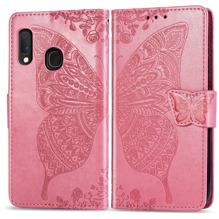 Butterfly Love Flowers Embossing Horizontal Flip Leather Case For Samsung A20 E with Holder & Card Slots & Wallet & Lanyard