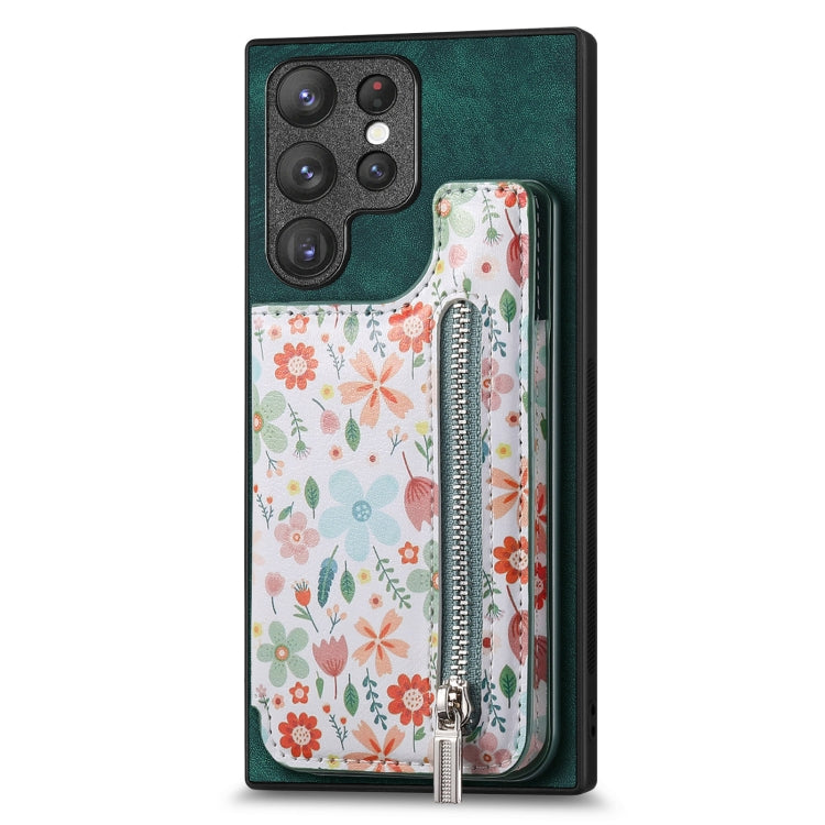 Retro Painted Zipper Wallet Back Phone Case