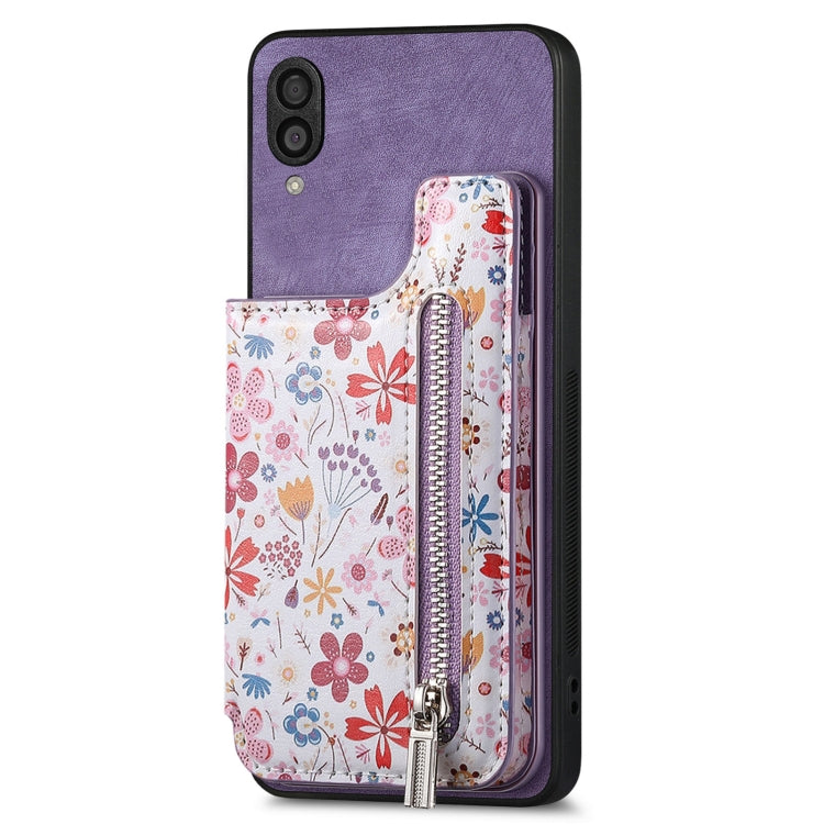 Retro Painted Zipper Wallet Back Phone Case