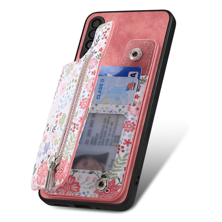 Retro Painted Zipper Wallet Back Phone Case