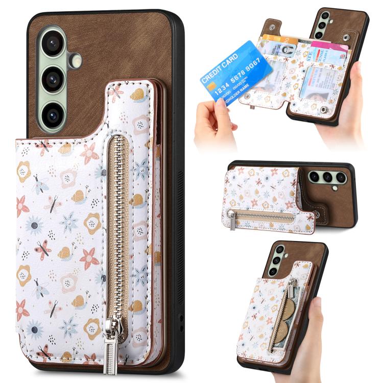 Retro Painted Zipper Wallet Back Phone Case