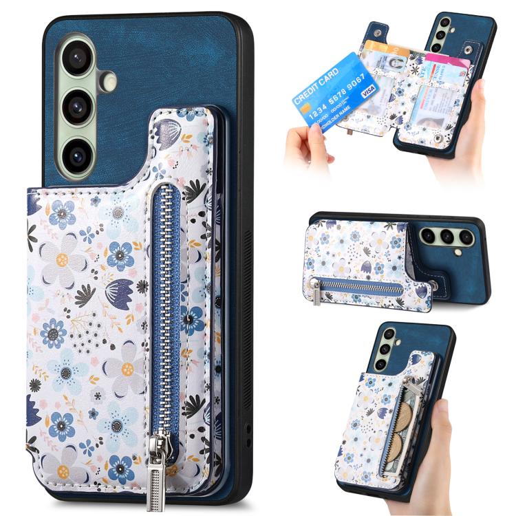 Retro Painted Zipper Wallet Back Phone Case
