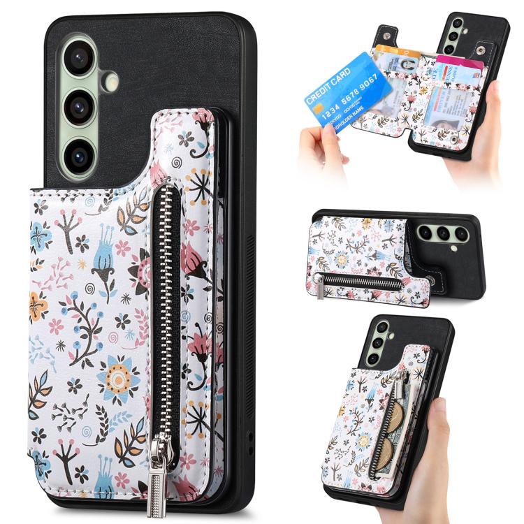 Retro Painted Zipper Wallet Back Phone Case