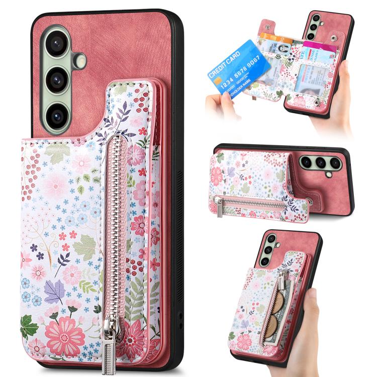 Retro Painted Zipper Wallet Back Phone Case