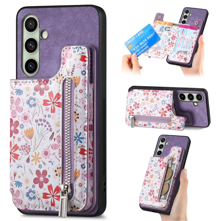 Retro Painted Zipper Wallet Back Phone Case