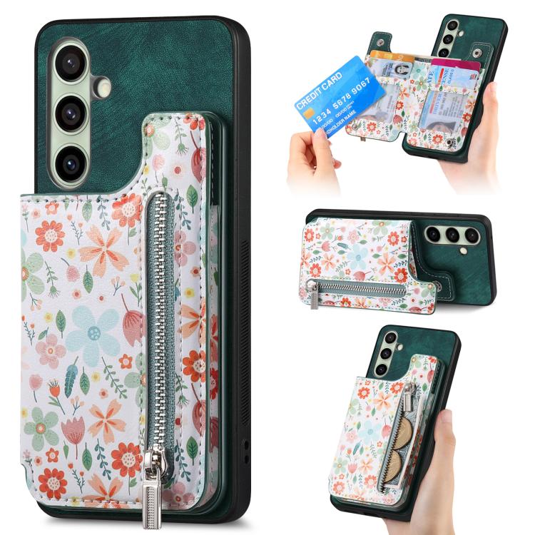 Retro Painted Zipper Wallet Back Phone Case