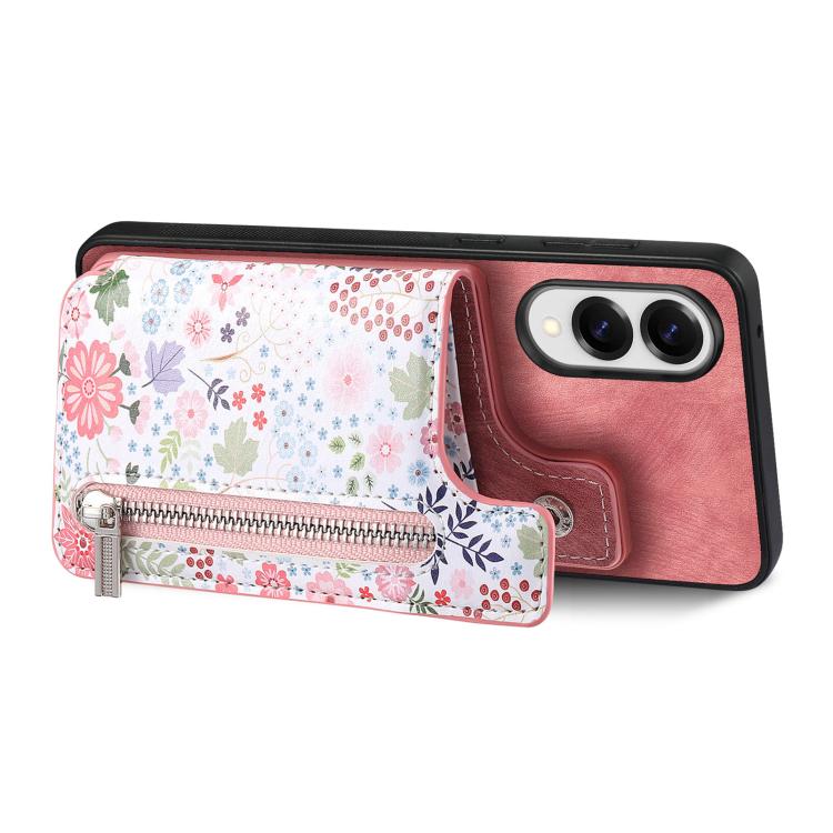 Retro Painted Zipper Wallet Back Phone Case