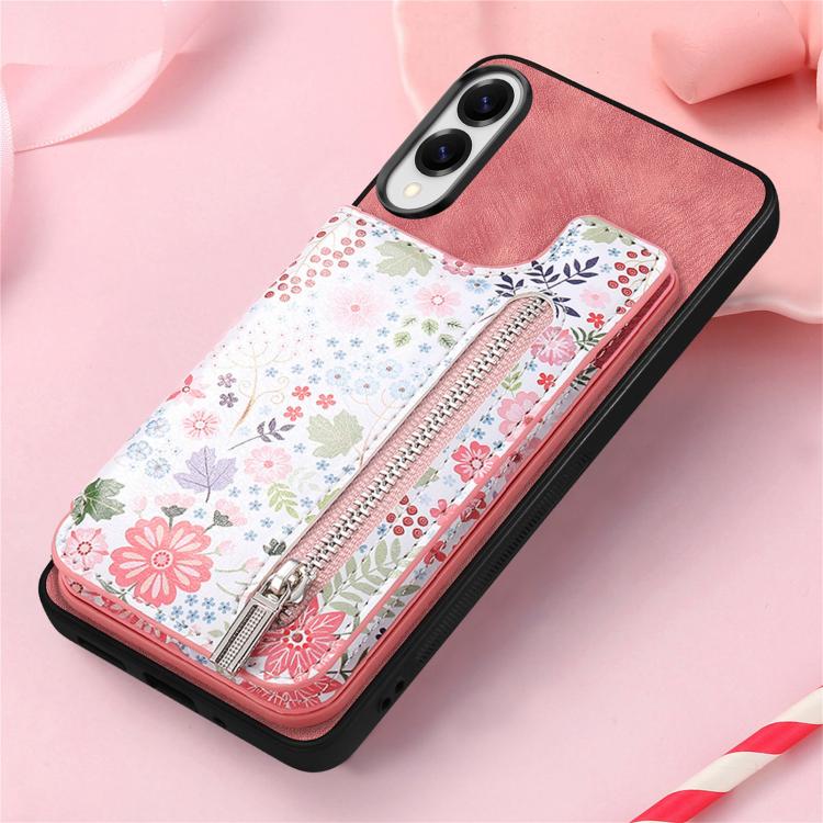 Retro Painted Zipper Wallet Back Phone Case