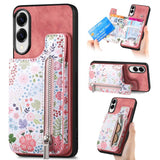 Retro Painted Zipper Wallet Back Phone Case