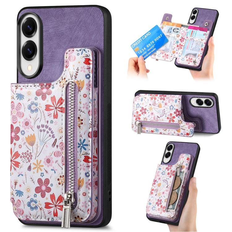 Retro Painted Zipper Wallet Back Phone Case