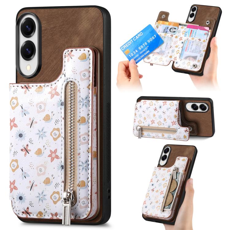 Retro Painted Zipper Wallet Back Phone Case