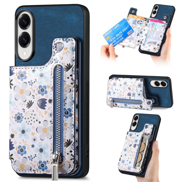 Retro Painted Zipper Wallet Back Phone Case
