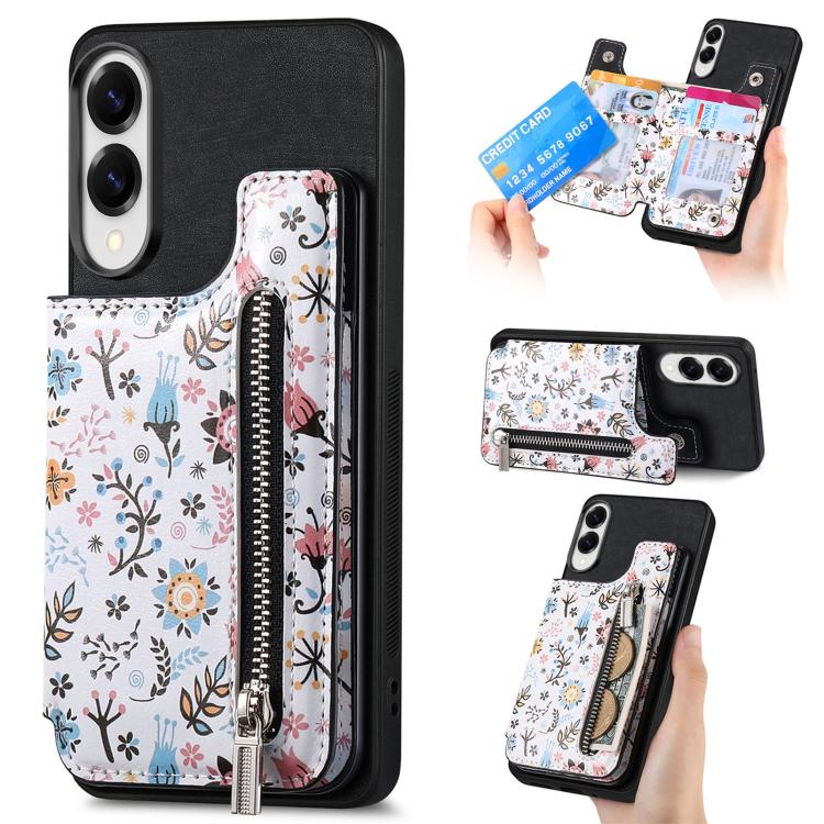 Retro Painted Zipper Wallet Back Phone Case