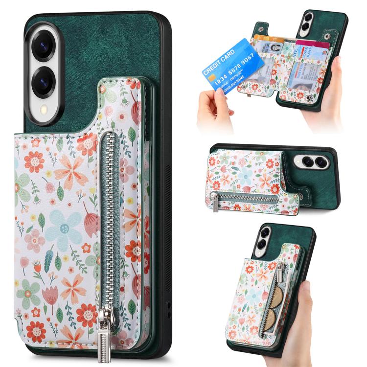 Retro Painted Zipper Wallet Back Phone Case