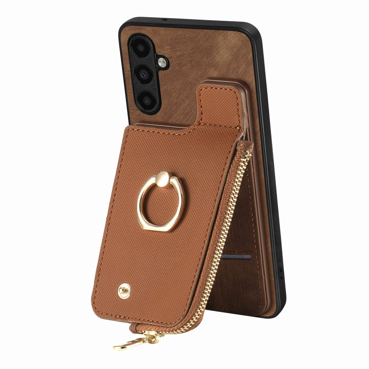 Cross Leather Ring Vertical Zipper Wallet Back Phone Case