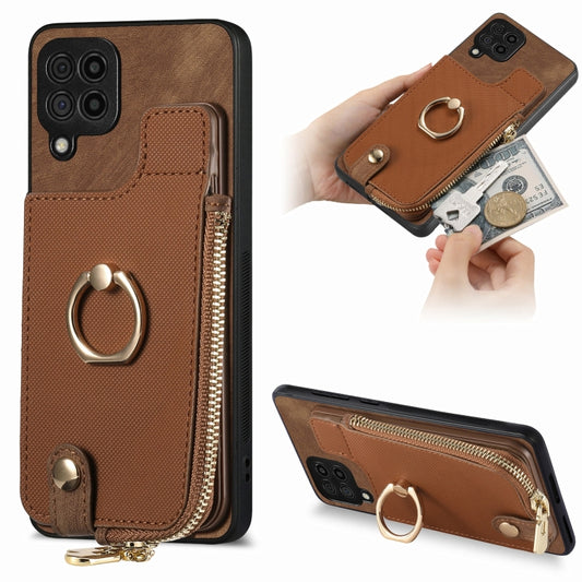 Cross Leather Ring Vertical Zipper Wallet Back Phone Case