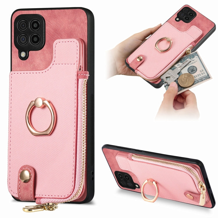 Cross Leather Ring Vertical Zipper Wallet Back Phone Case