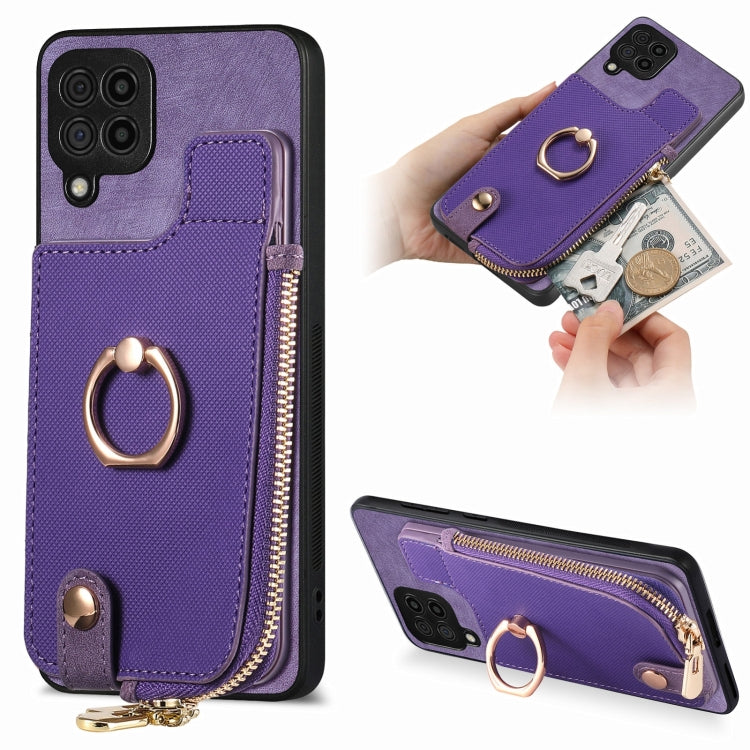 Cross Leather Ring Vertical Zipper Wallet Back Phone Case