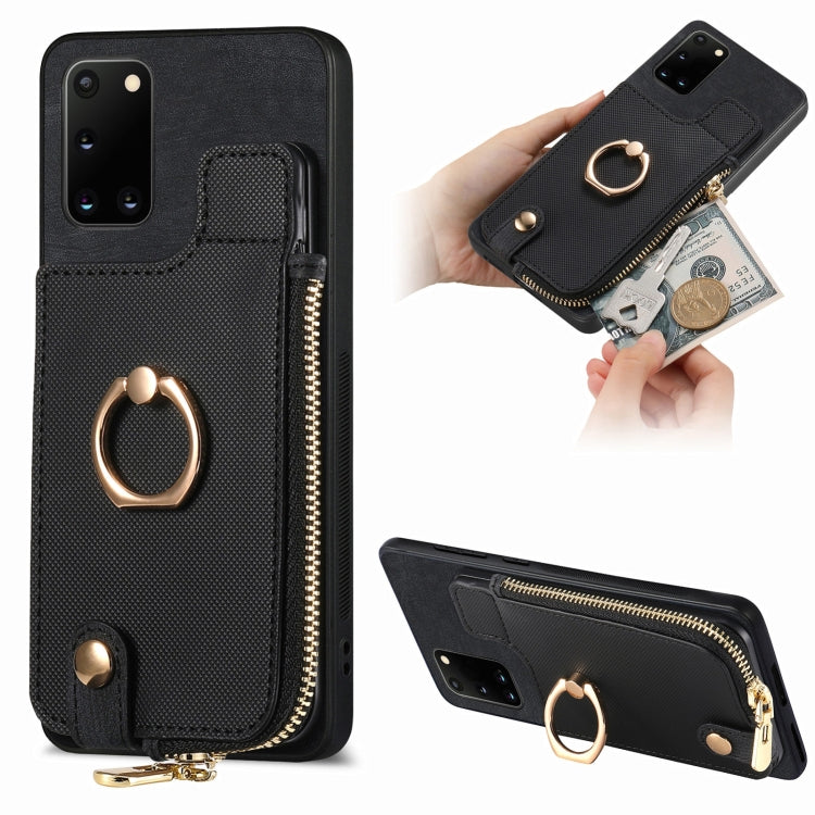 Cross Leather Ring Vertical Zipper Wallet Back Phone Case