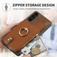 Cross Leather Ring Vertical Zipper Wallet Back Phone Case