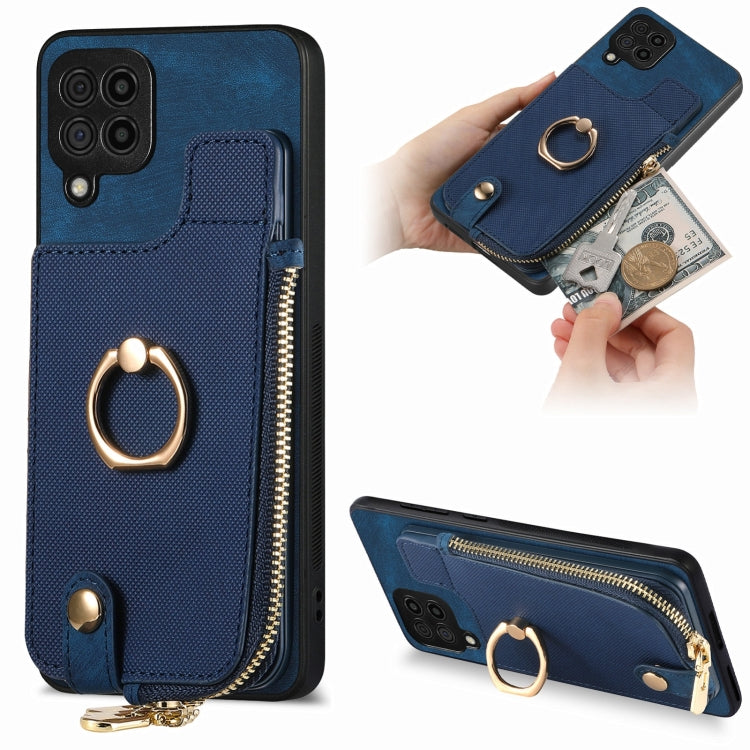 Cross Leather Ring Vertical Zipper Wallet Back Phone Case