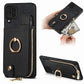 Cross Leather Ring Vertical Zipper Wallet Back Phone Case