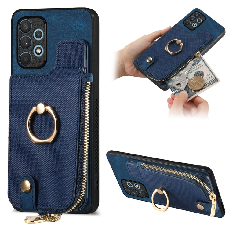 Cross Leather Ring Vertical Zipper Wallet Back Phone Case