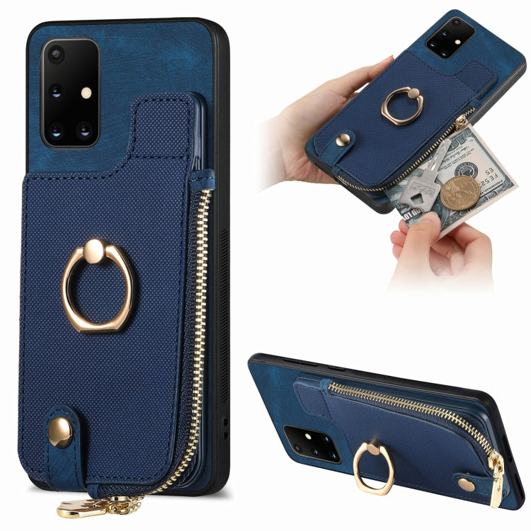 Cross Leather Ring Vertical Zipper Wallet Back Phone Case
