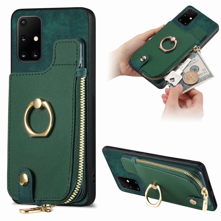 Cross Leather Ring Vertical Zipper Wallet Back Phone Case