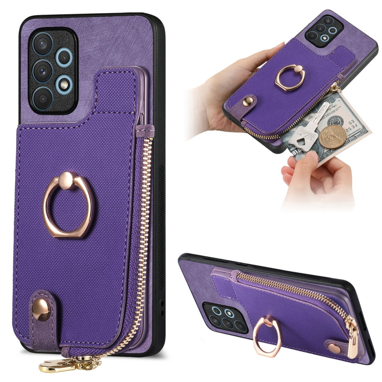 Cross Leather Ring Vertical Zipper Wallet Back Phone Case