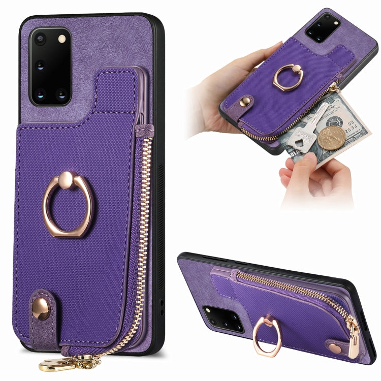 Cross Leather Ring Vertical Zipper Wallet Back Phone Case