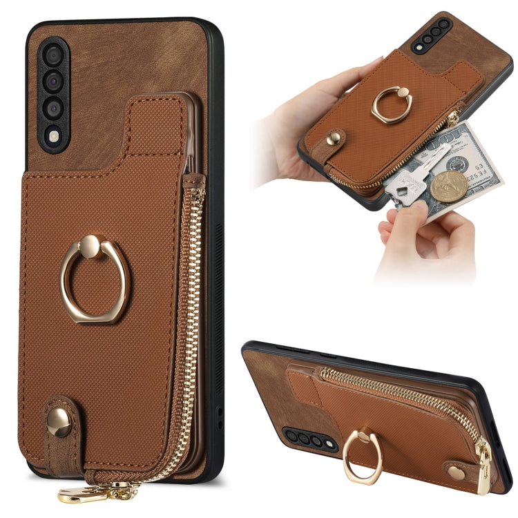 Cross Leather Ring Vertical Zipper Wallet Back Phone Case