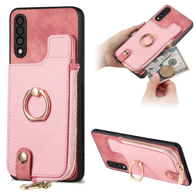 Cross Leather Ring Vertical Zipper Wallet Back Phone Case