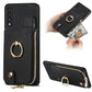 Cross Leather Ring Vertical Zipper Wallet Back Phone Case