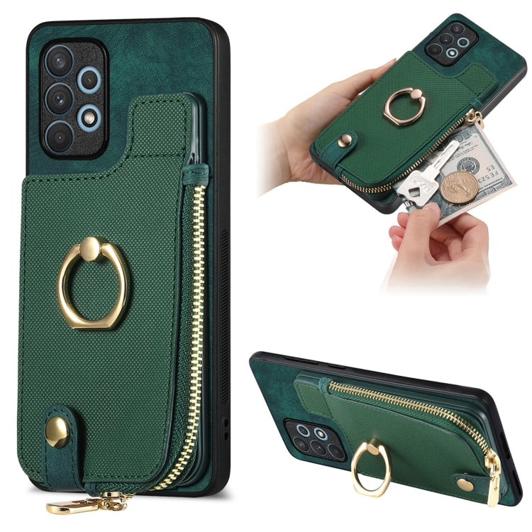 Cross Leather Ring Vertical Zipper Wallet Back Phone Case