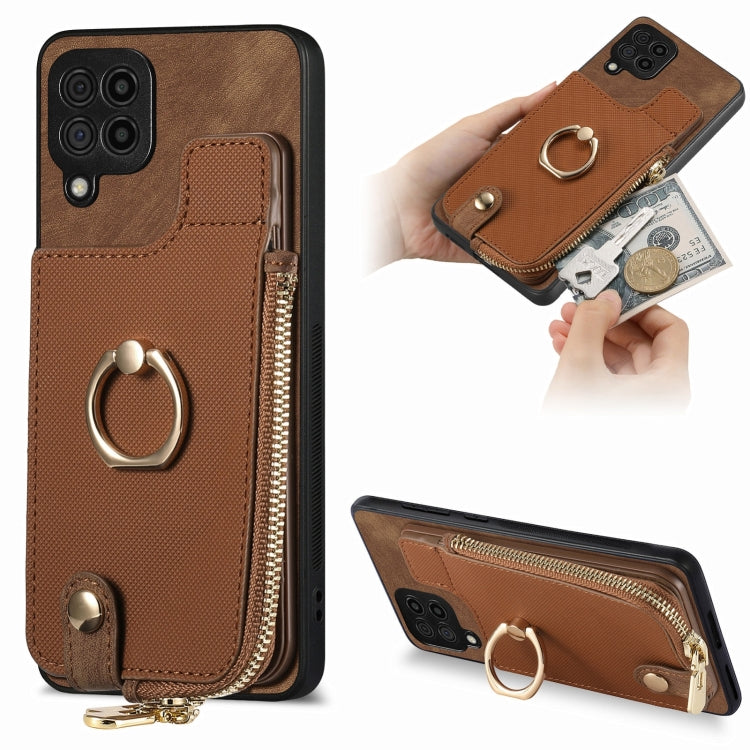 Cross Leather Ring Vertical Zipper Wallet Back Phone Case
