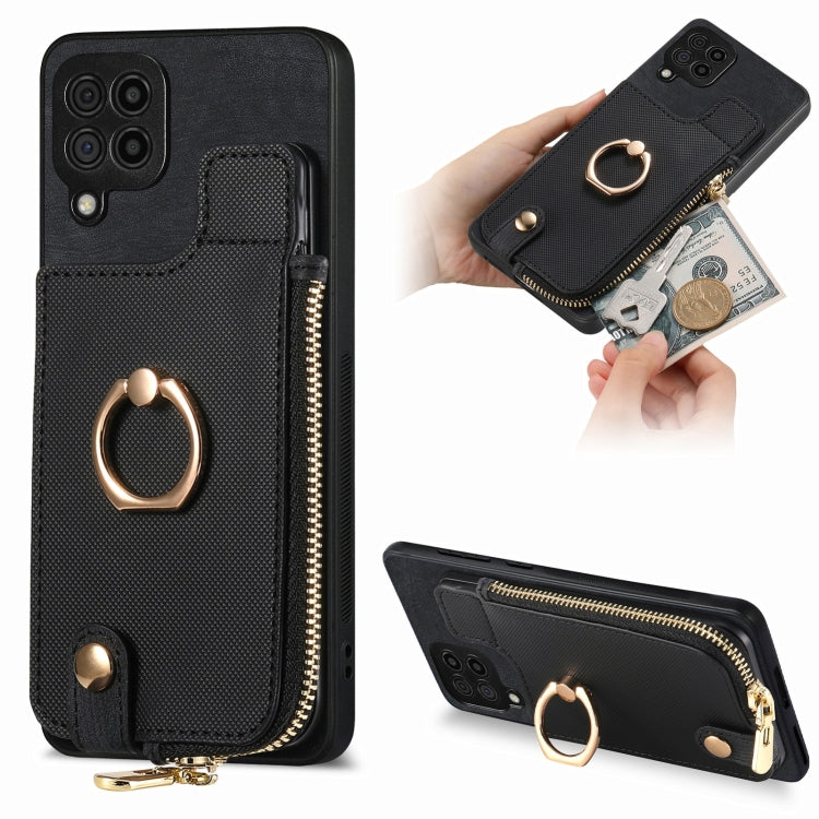 Cross Leather Ring Vertical Zipper Wallet Back Phone Case