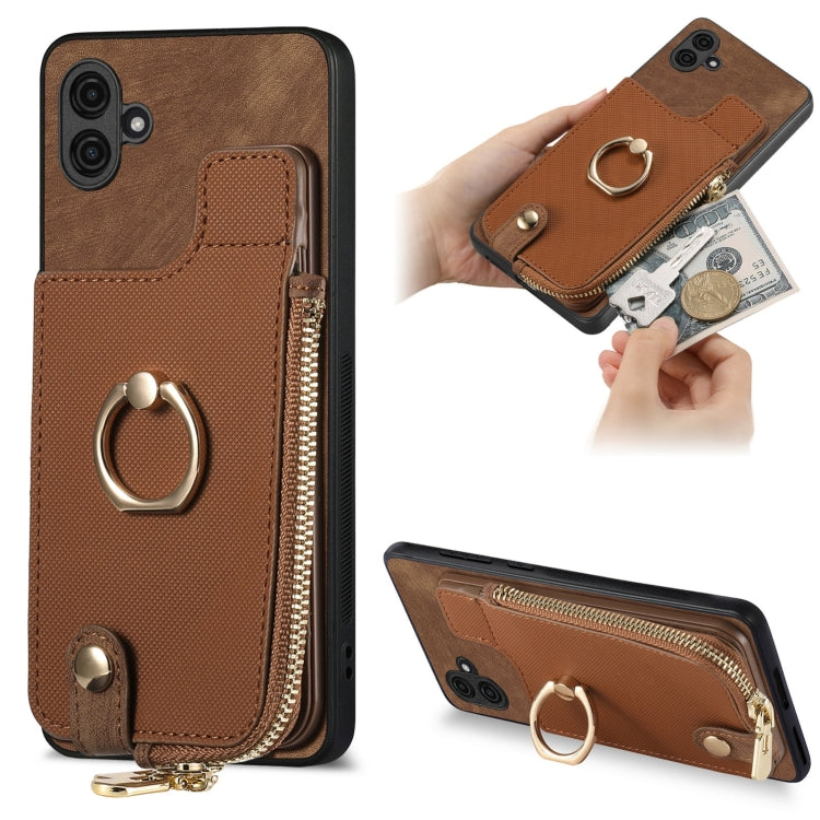 Cross Leather Ring Vertical Zipper Wallet Back Phone Case